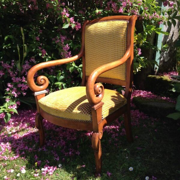 hibiscus pourpre fauteuil restauration tissu pérou Camengo extérieur fleurs
